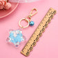 Kawaii light blue Sparkle Star Moving Liquid Keychain with dimensions 