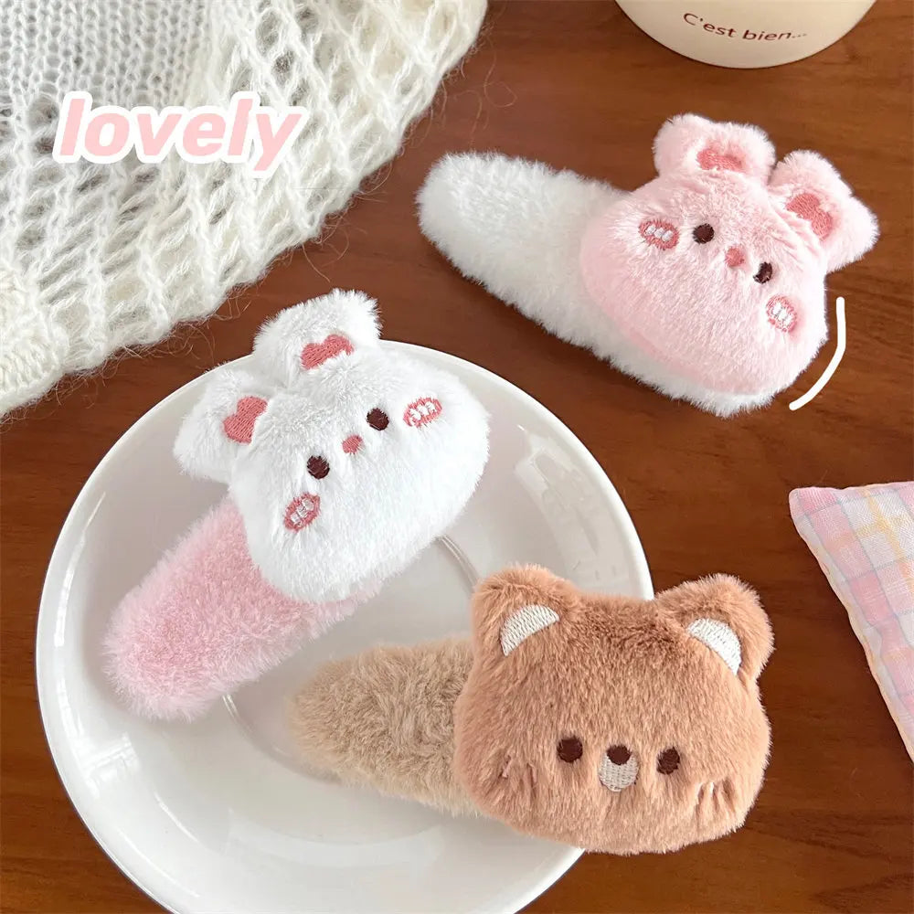 Bunny & Bear Plush Hair Clips - Adorable Companions for Your Hair
