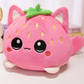 Front view Kawaii Strawberry Cat Plushie on a countertop