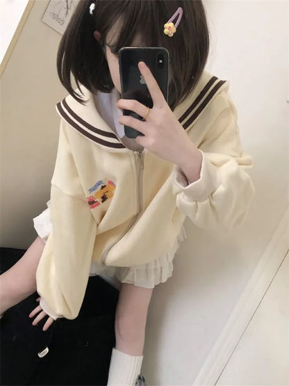 Kawaii Zip Up Sailor Collar Sweater