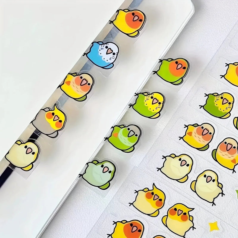 Colorful bird illustrations, these stickers are on a clear background