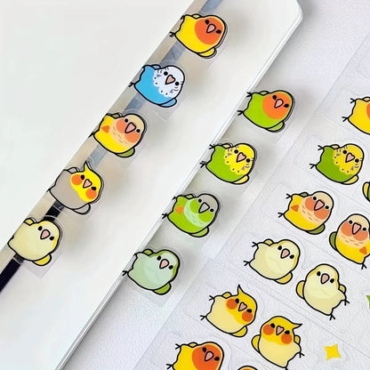 Colorful bird illustrations, these stickers are on a clear background
