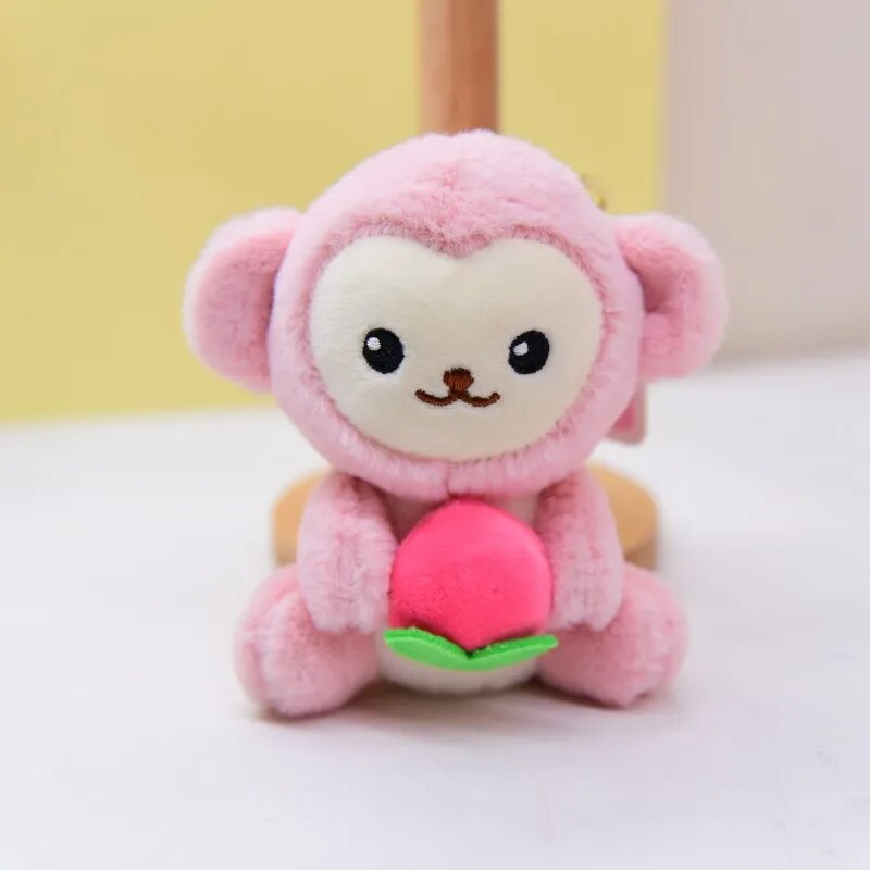 Pink Tulip Monkey Plushie Keychain