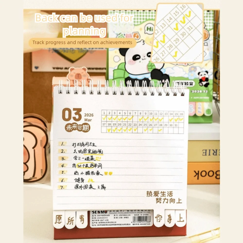 Inside of the Kawaii Panda 2026 Desk Calendar