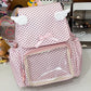 Kawaii Polka Dot Backpack front view in pink and black 