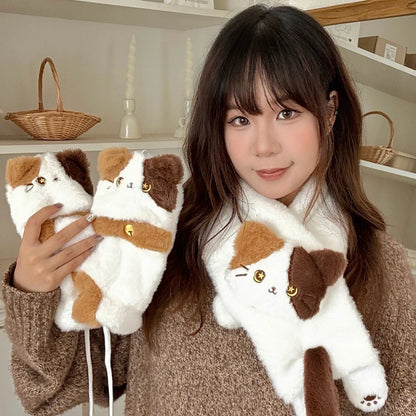 Woman holding Kawaii Cat Scarf & Gloves set