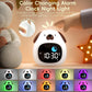 Front view of Kawaii Cute Puppy Night Light Alarm Clock in white showcasing the color changing alarm night light 
