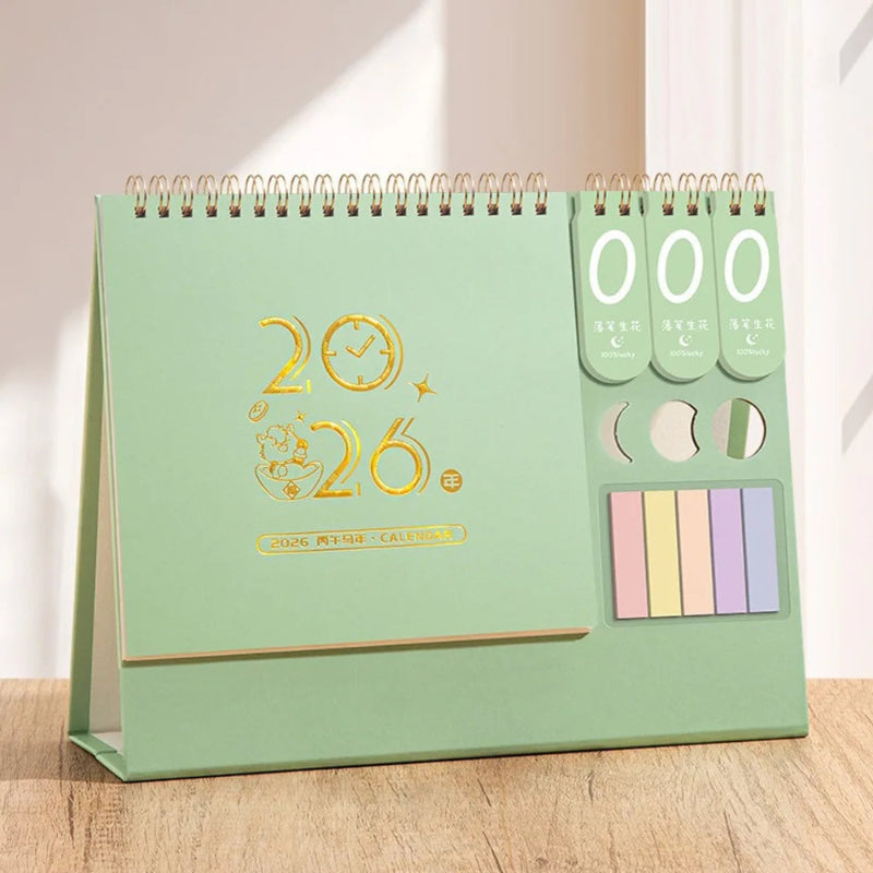 Light Green 2026 Desktop Calendar With Sticky Notes