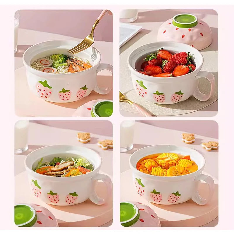 Kawaii Ceramic Strawberry Ramen Bowl