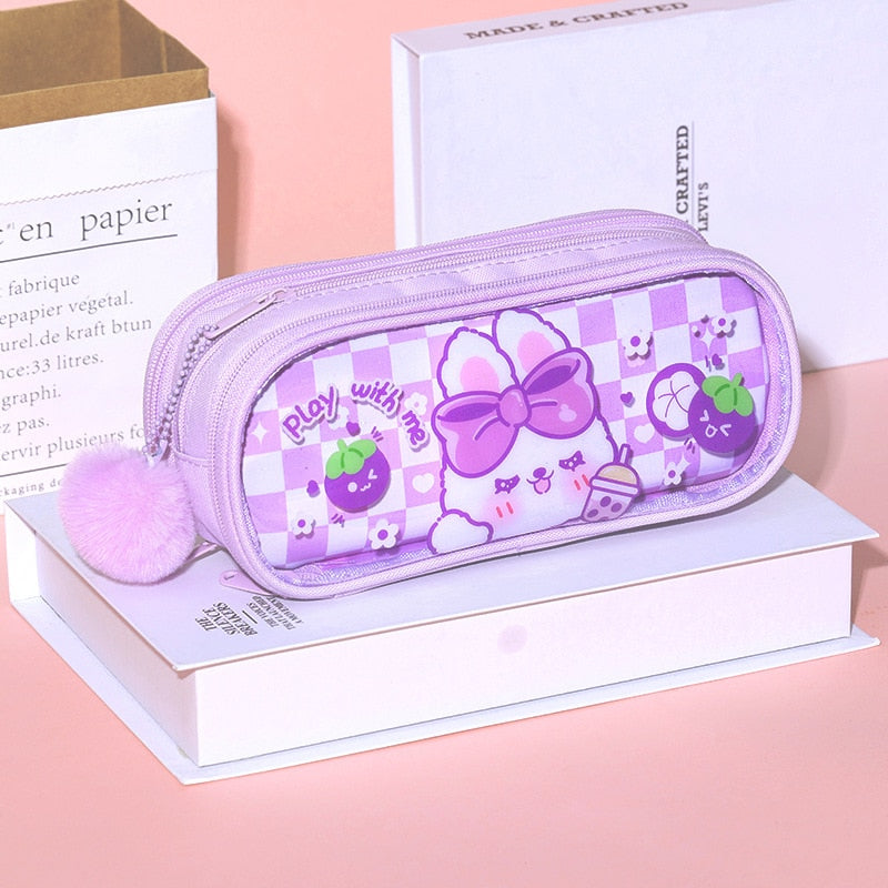 Kawaii Sassy Bunny Purple  Pencil Case
