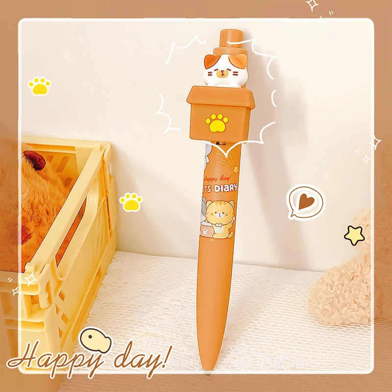 Kawaii Peek-a-Boo Cat Pens, positioned in front of a white background, brown version