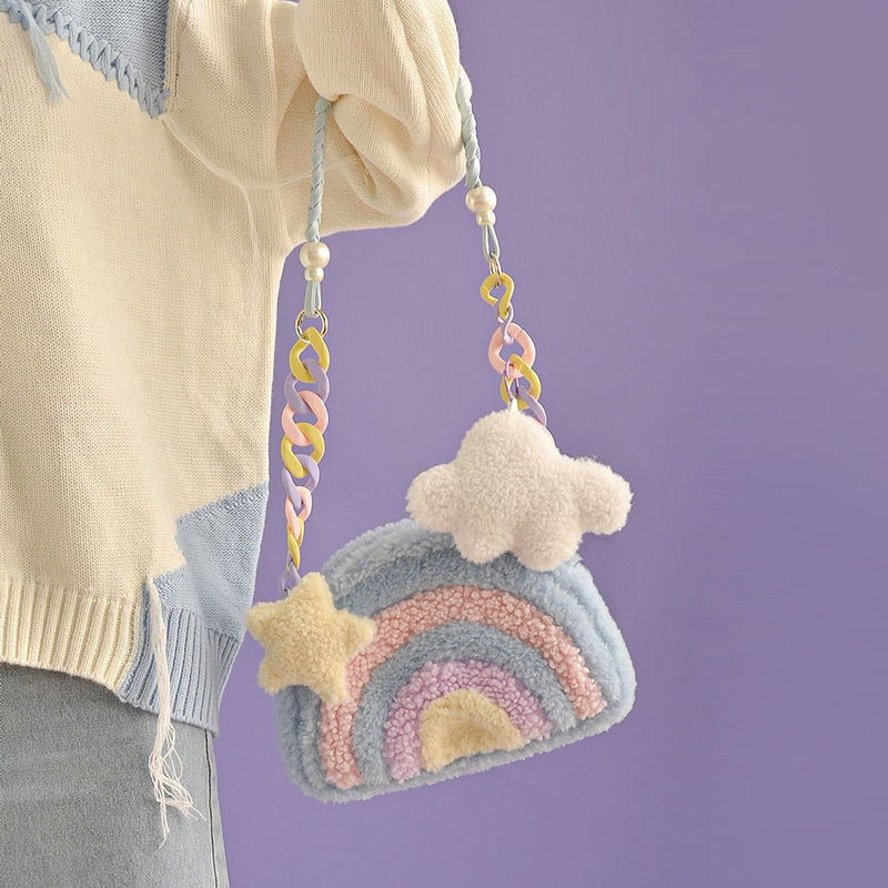 Kawaii Plush Pastel Rainbow Messenger Bag
