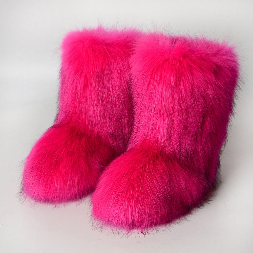 Kawaii Funky Furry Boots in Hot Pink