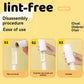 Step-by-step guide on using a lint-free device with text and images on a yellow background.