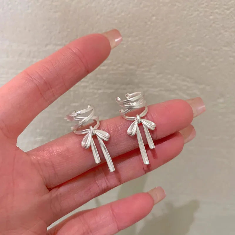 Cute Silver Bow Knot Ear Clips