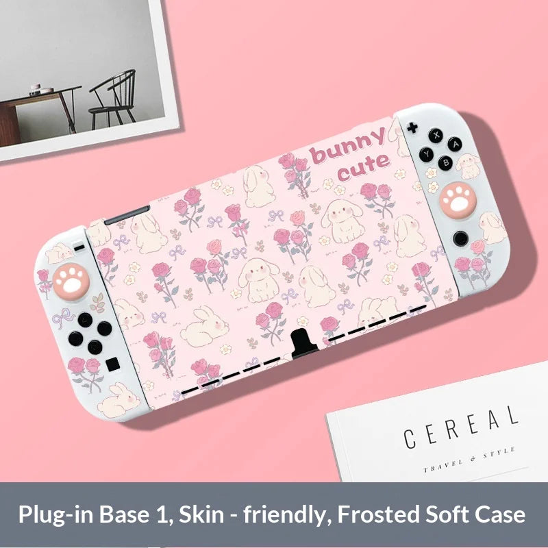 Kawaii bunny and flowers Nintendo Switch Case