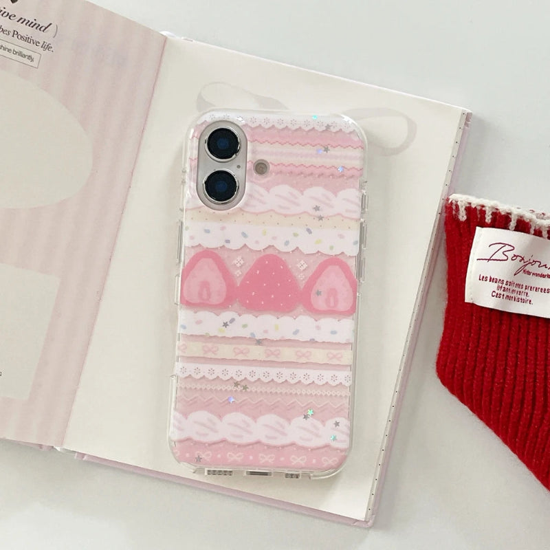 Kawaii Strawberries & Cream Cake Samsung Phone Case, this image is showing the kawaii pink option for this phone case.