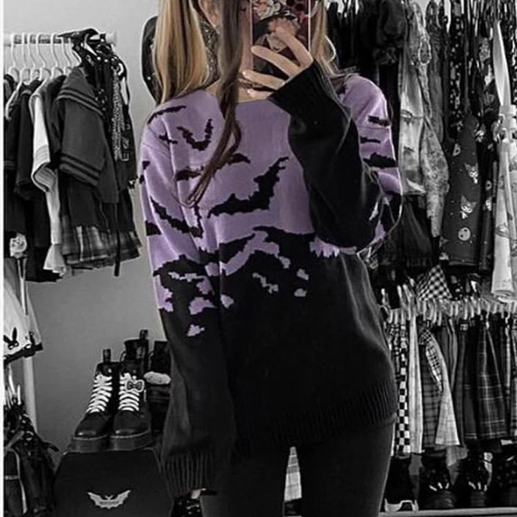 Spooky Bats Purple Sweater