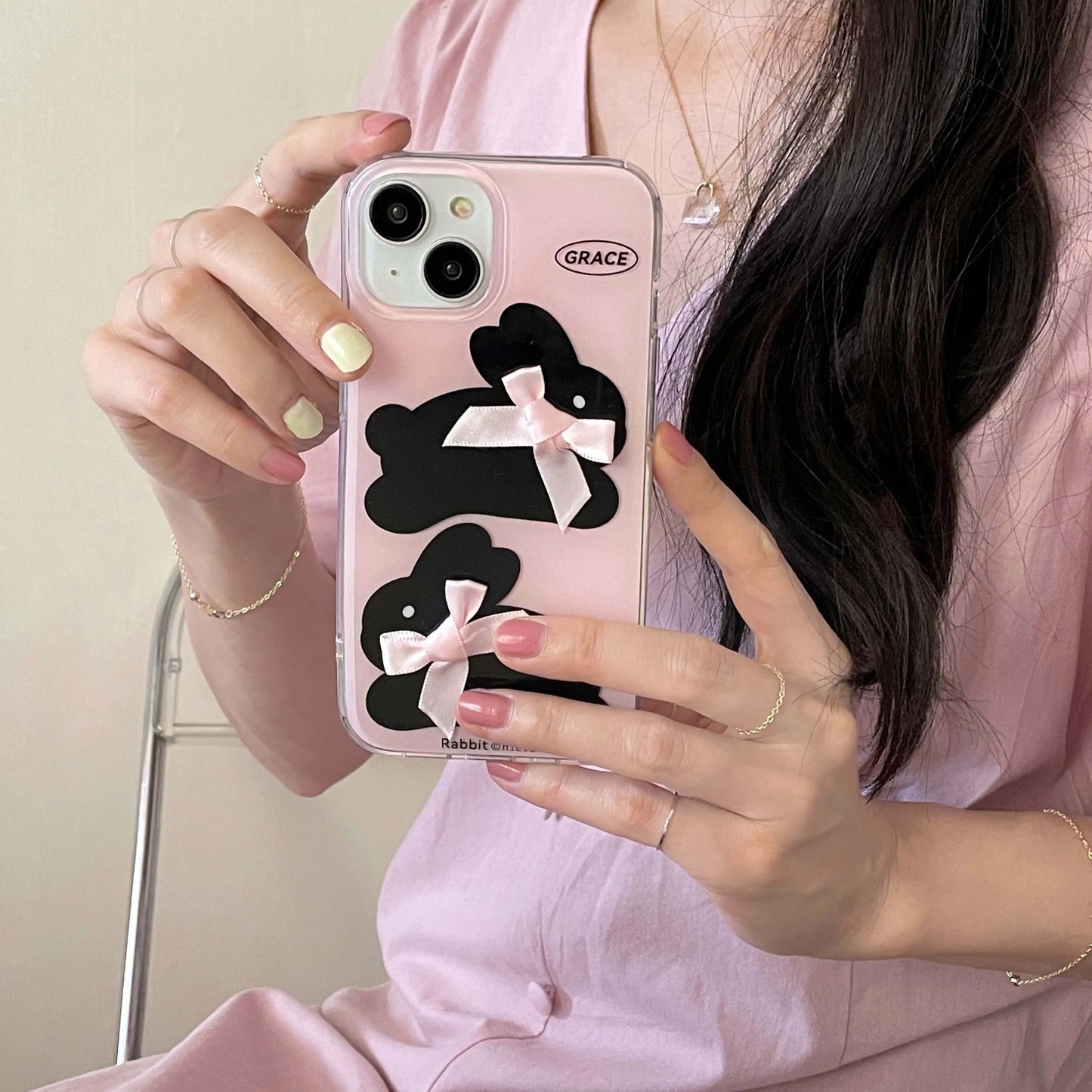 Black Bunny Pink Bow iPhone Case