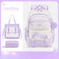 Set of purple and white bags with star designs on a light purple background, featuring the brand 'Cutesy'.