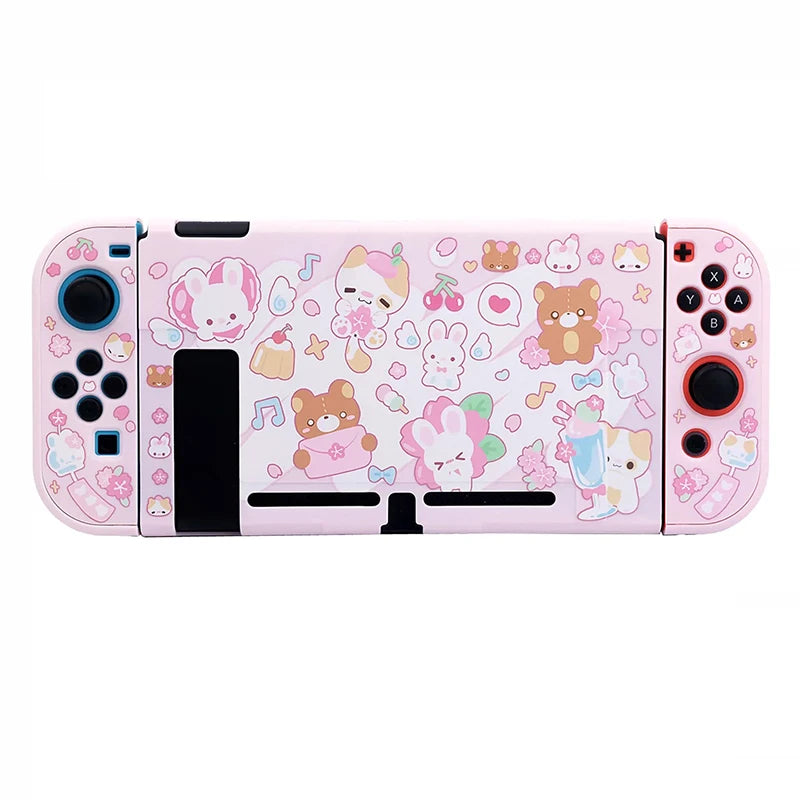 Pink gaming controller with cartoon character design on a white background
