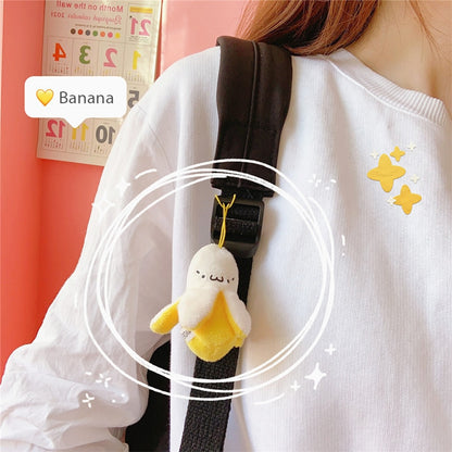 Kawaii Plush Banana Pendant on a Backpack