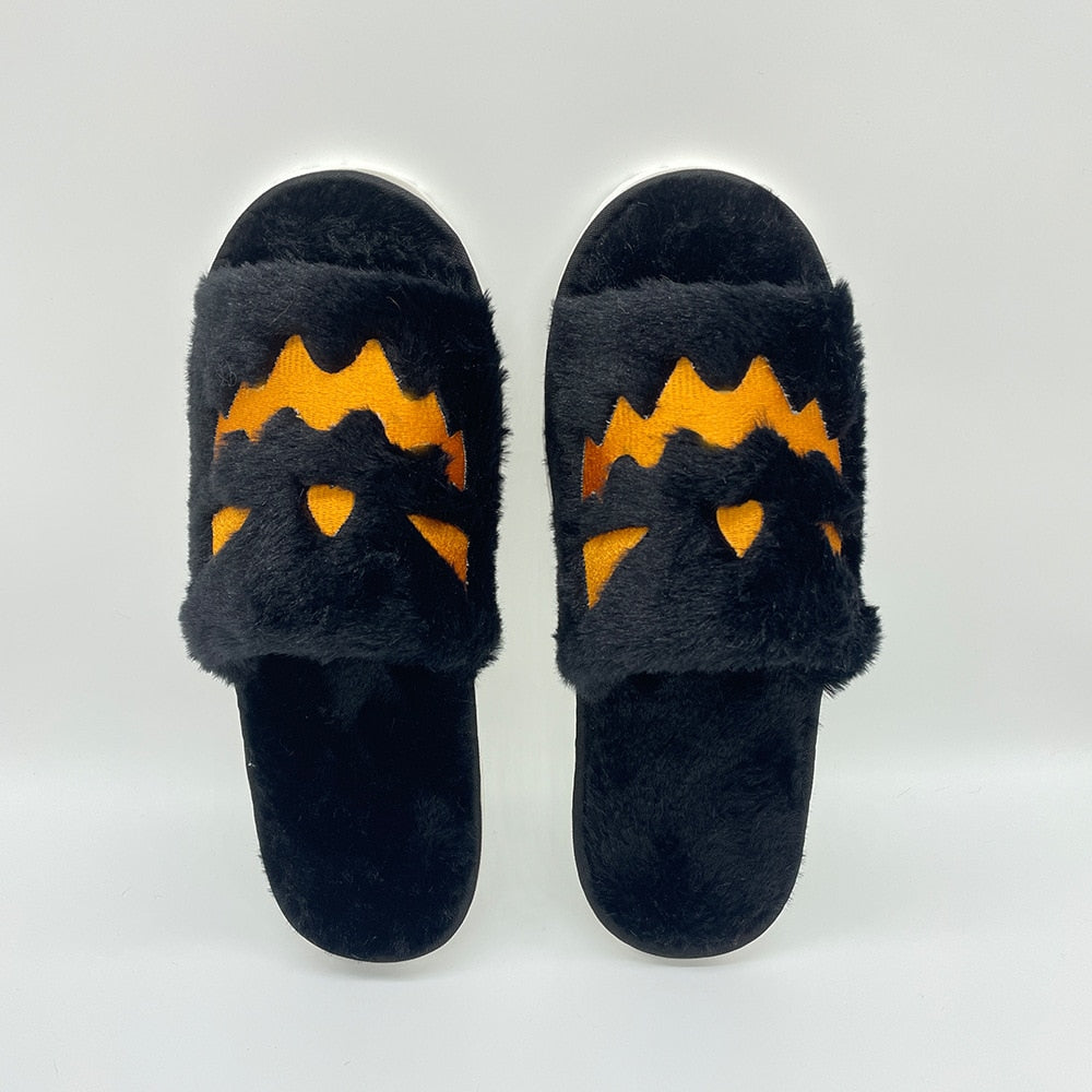 Kawaii Black Halloween Pumpkin Slippers