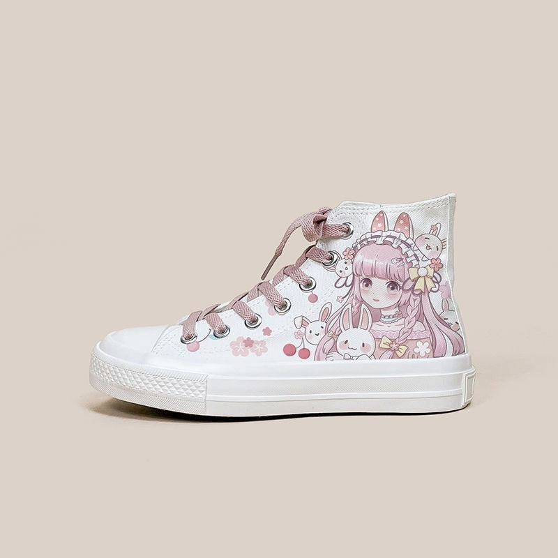 Kawaii Cherry Bunnies Canvas Shoes