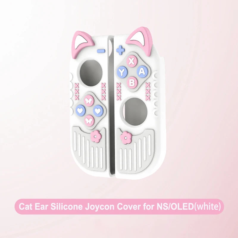 Cat ear silicone Joycon cover for NS/OLED on a pink gradient background