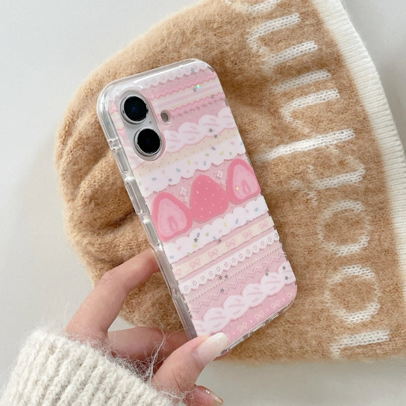 Kawaii Strawberries & Cream Cake Samsung Phone Case, this image is showing the kawaii pink option for this phone case.