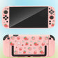 Pink gaming console with strawberry pattern on a gradient background