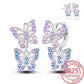 Butterfly earrings with colorful gemstones and a 'Sterling 925' stamp on a white background.