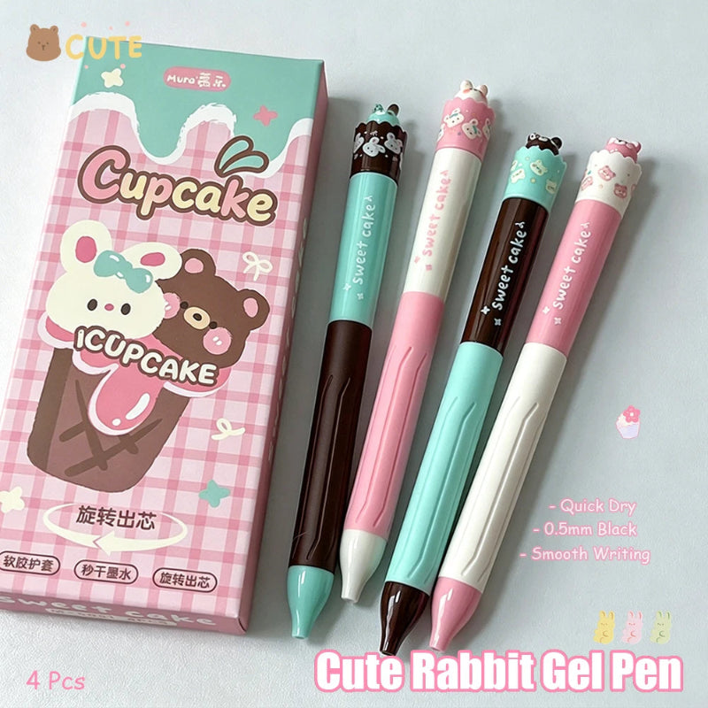 Cupcake-themed gel pens with packaging on a light grey background