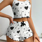 Kawaii Sweet Heart Pajama Top & Shorts set black front view 