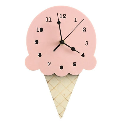 Kawaii Pink Ice Cream Cone Wall Clock