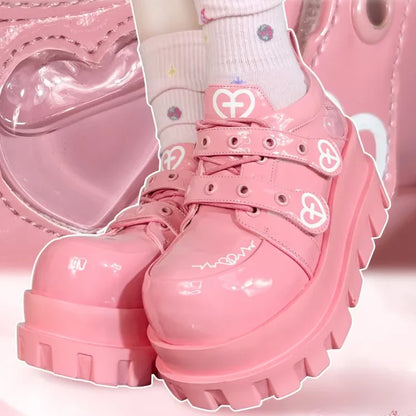 pothos pink heart wave platform shoes Cross Heart Mary Jane Platform Shoes – Kore Kawaii
