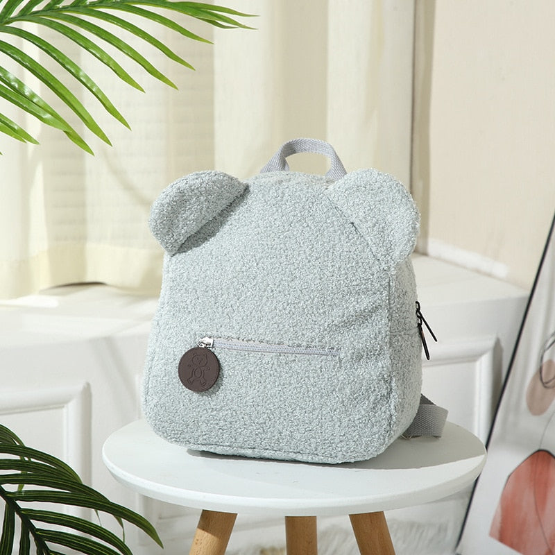 Kawaii Small Grey Fuzzy Bear Backpack