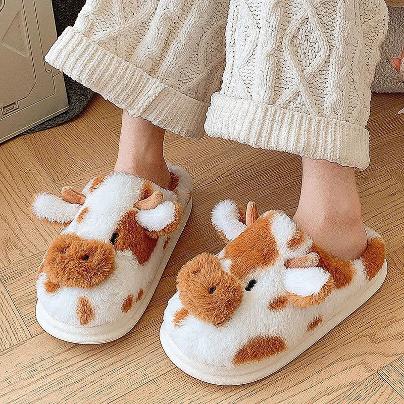 Kawaii brown Cute Cow Slippers