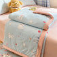 Kawaii Spring Quilts, the set being shown is the Cute Dog and Goose Design, displayed half open on a bed.