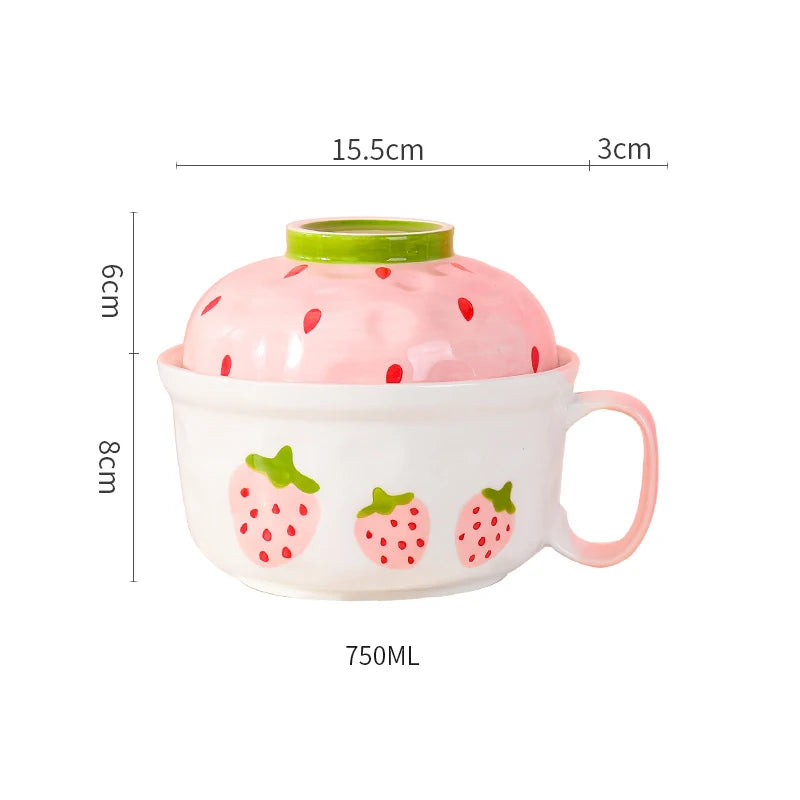 Kawaii Ceramic Strawberry Ramen Bowl