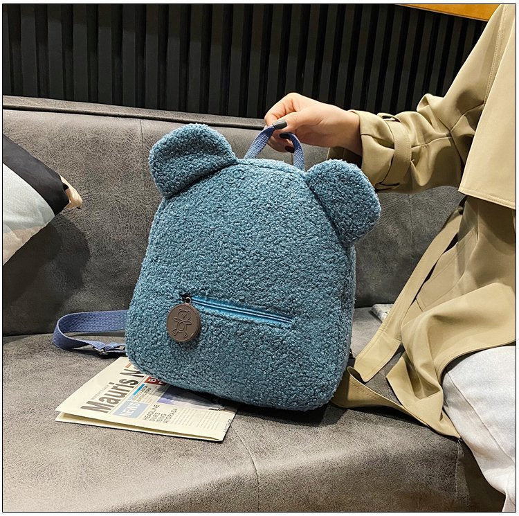 Kawaii Small Blue Fuzzy Bear Backpack