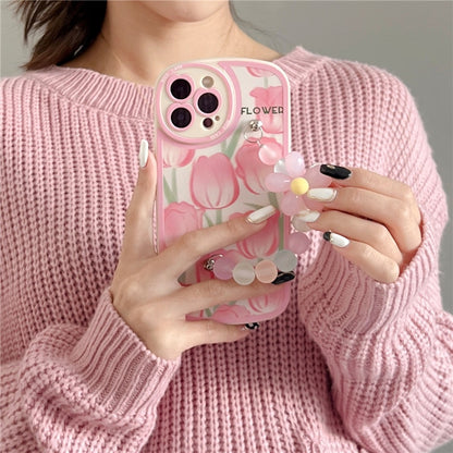 Kawaii Pink Flowers & Chain Soft iPhone Case