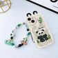 kawaii panda samsung phone white case with ears displaying a bamboo sat down eating bamboo on the case with a beaded phone charm attached on a white background