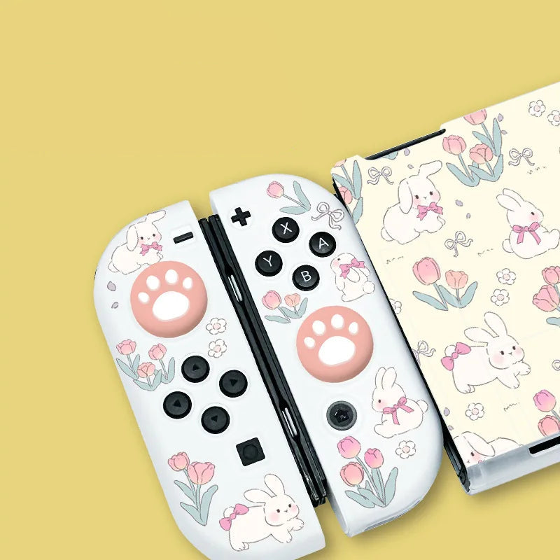 Gaming controller with rabbit and flower design on a yellow background