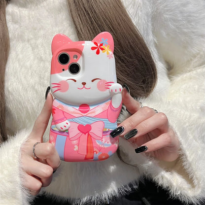 Kawaii Pink Kimono Cat iPhone Case