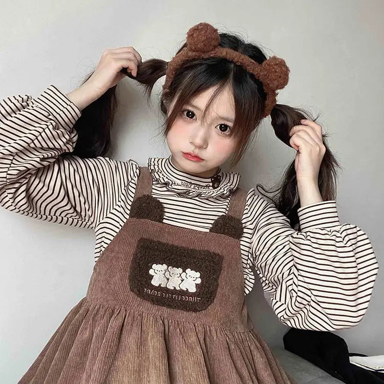 corduroy overall dress brown Teddy Bear Overalls Lace Dress Slate Blue Styling Versatility Skater Dresses Size:38 inch