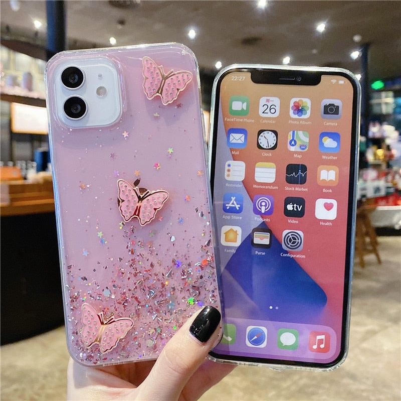 Kawaii Pink Glitter Butterfly iPhone Case