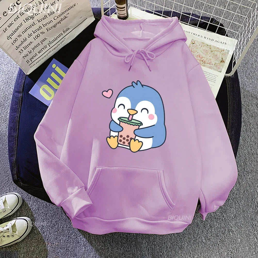 Penguin Loves Boba Tea Hoodie