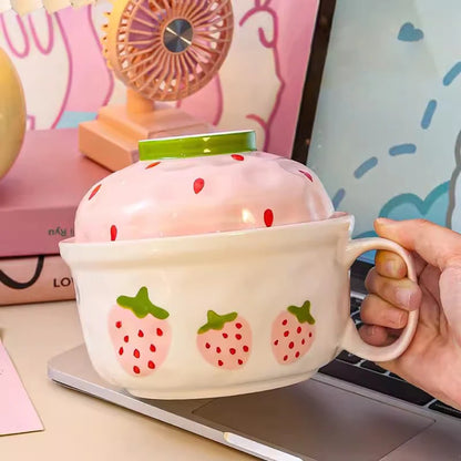 Kawaii Ceramic Strawberry Ramen Bowl