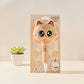 Plush kawaii cat pen in packaging with a succulent plant on a light background